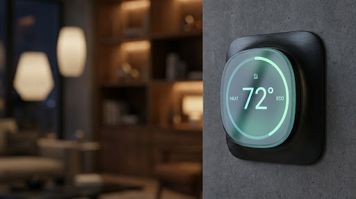 Smart control panel mounted on a wall